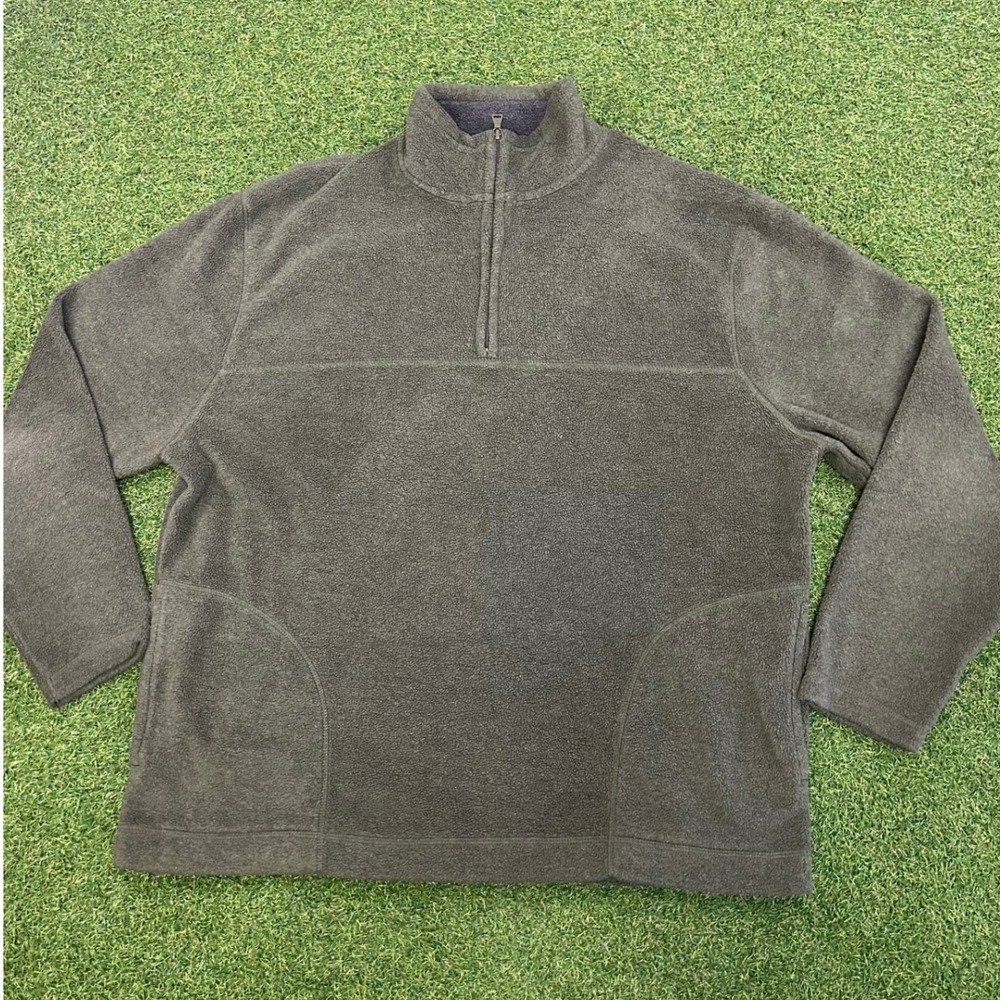 St Johns Bay Mens Large Tall Olive Green Quarter Zip Fleece Pullover Sweater